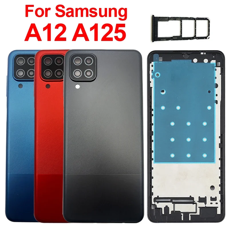 middle frame For Samsung Galaxy A12 A125 A125F Battery Back Cover Door Rear Housing Case With SIM Card Tray