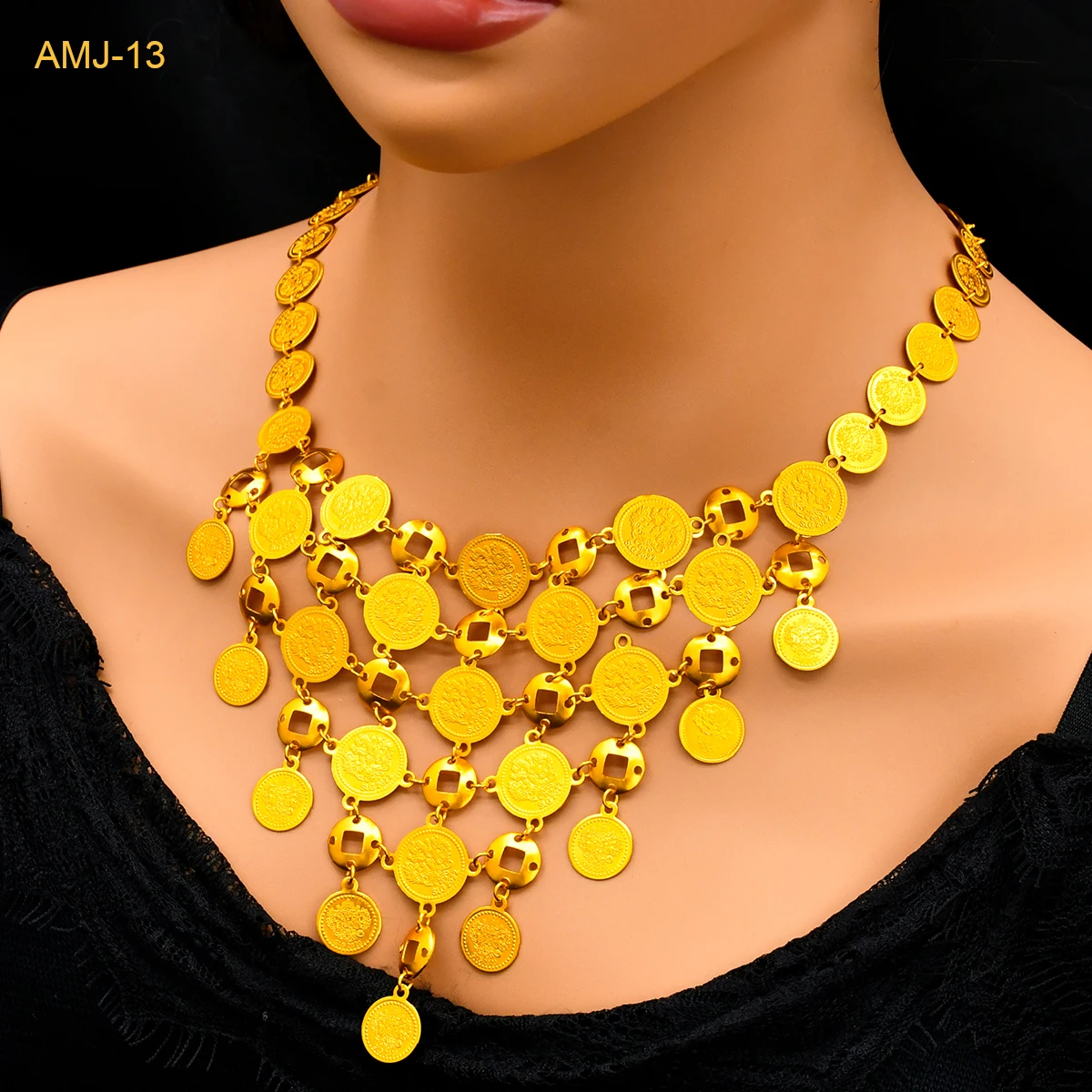 

New Tassels 24K Gold Plated Coin Necklace for Women Turkish Bridal Chains Necklaces Ethinc Wedding Jewelry Bride Party Gifts