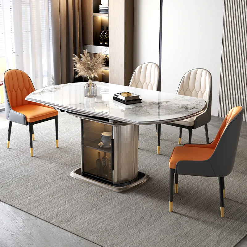 Light luxury rock slab dining table can be turned round