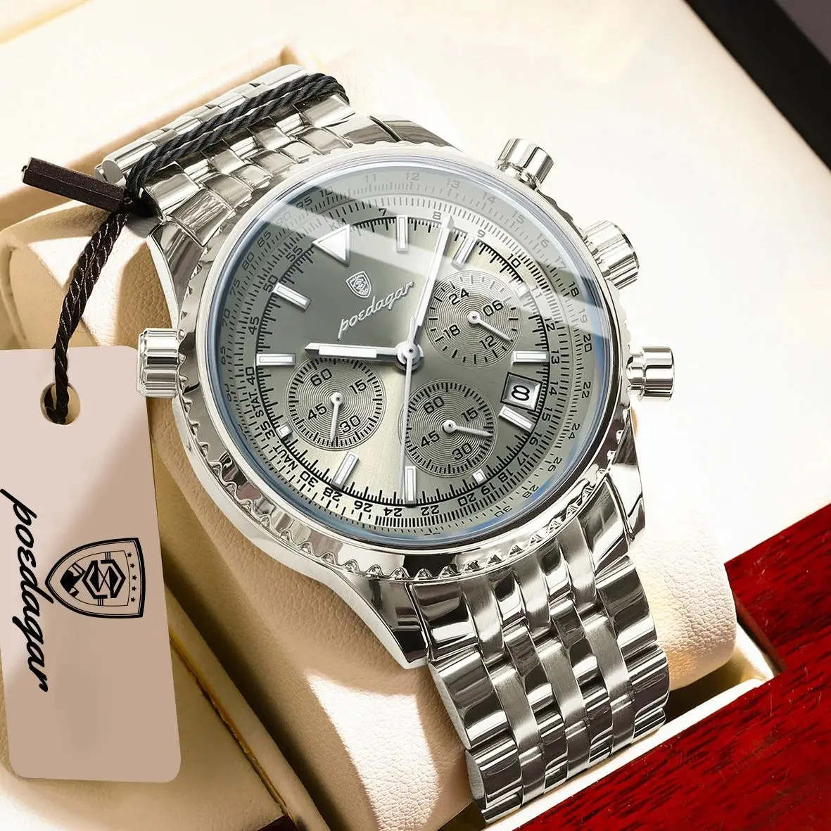 POEDAGAR Fashion Watches For Men Date Chronograph Stainless Steel Boyfriend Wristwatch Waterproof Luminous Couple's Quartz Watch