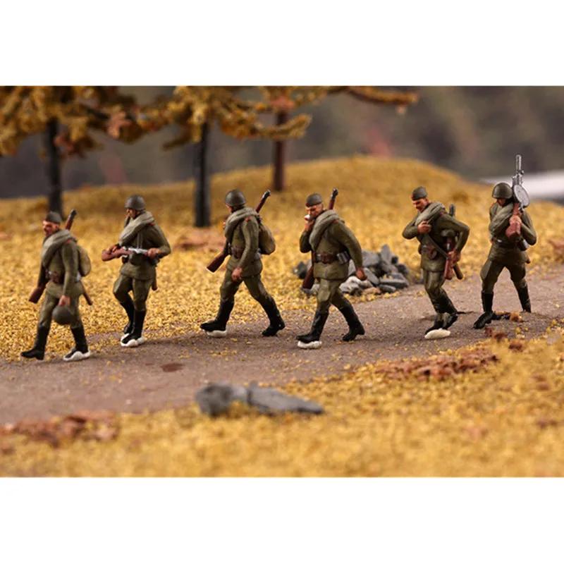 Modelo em escala 1:72, 6 peças, exército vermelho soviético, março andando, 6 soldados, figura de ação, brinquedos, acessório de cena, coleção de exibição de bonecas