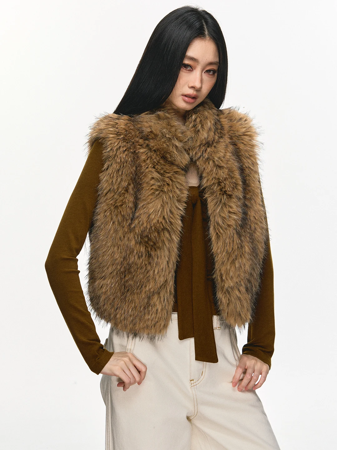 

Anna Aneae Women's Furry Vest Coat Warmth Spring Autumn Faionable ort Sle V-Ne Princ Wind for Young Ladies