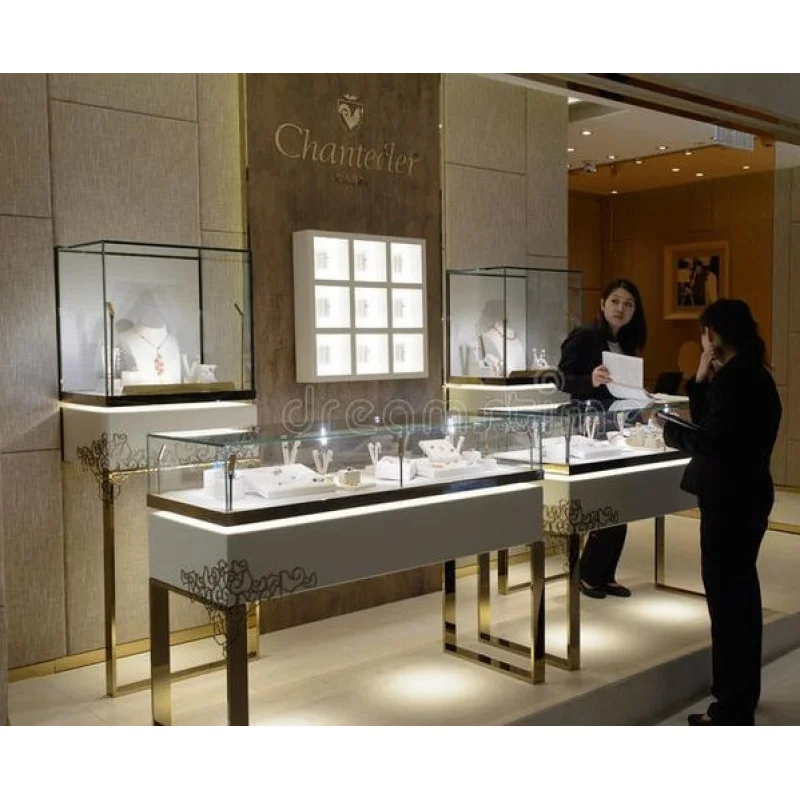 Custom, Luxe Sieraden Showroom Display Gouden Diamanten Display Toonbank Sieraden Tentoonstelling Showcase