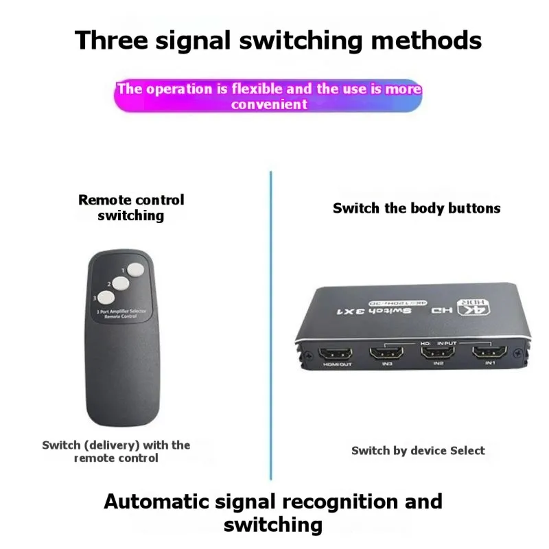 Doings 2.1 Switcher 8K 60Hz 4K120Hz HDMI-Compatible Switch 3 in 1 Out with Remote Control Converter for Xbox PS5 Monitors