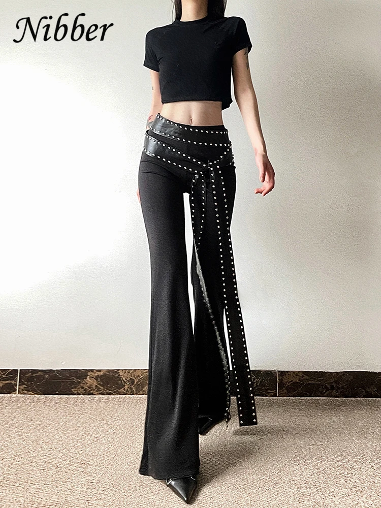 Nibber 2024 Autumu New Black Mysterious Fashion Personalized High Street All-match Youth Cool Women Chain Flared Pants Trousers