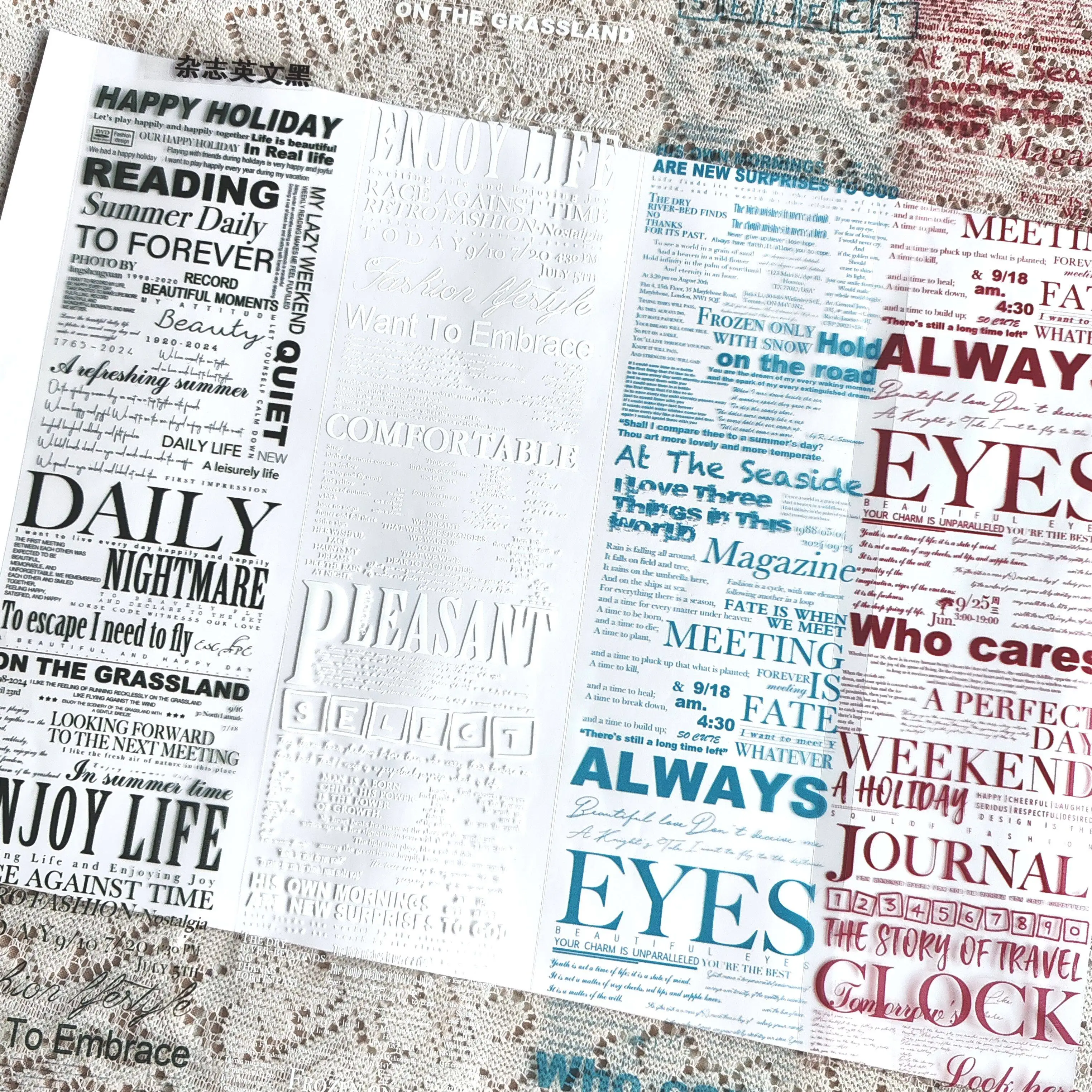 Magazine English Text Washi Tape Decorative Stickers For Journal Scrapbooking Layout Collage Decoration