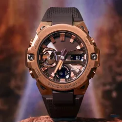 GSTB400 Watches for Men Quartz Carbon Fiber Protective Structure Sports Multi-Function LED Display Dual Display Watch