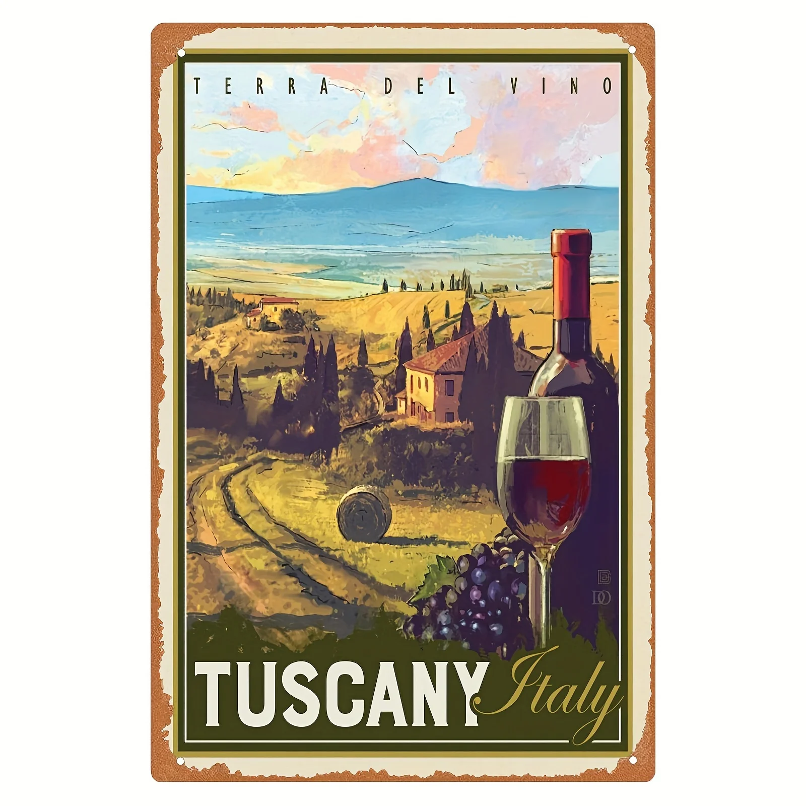 Tuscany Terra Del Vino Vintage Metal Sign - Italian Wine Country Art Poster, , Perfect for Room Decor