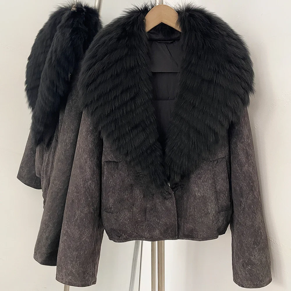 OFTBUY Dicke Daunenjacke mit Echtem Fell-Reißverschluss, Elegante Gesteppte Oberbekleidung, Gestreifter Fuchspelzkragen, Warmer Wintermantel für Damen – Detail 7