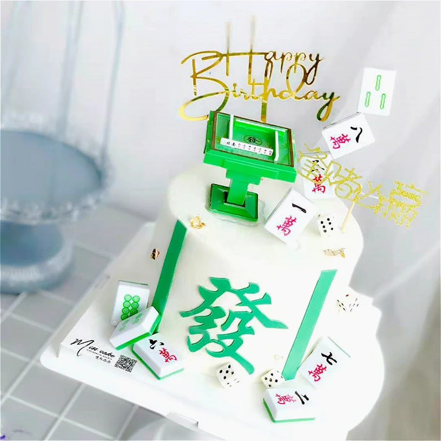 Kunststoff Mahjong Tisch Kuchen Dekoration Dekoration Dekoration Vater Mutter Ehemann Geburtstag Feier Backen Dekoration – Detail 6