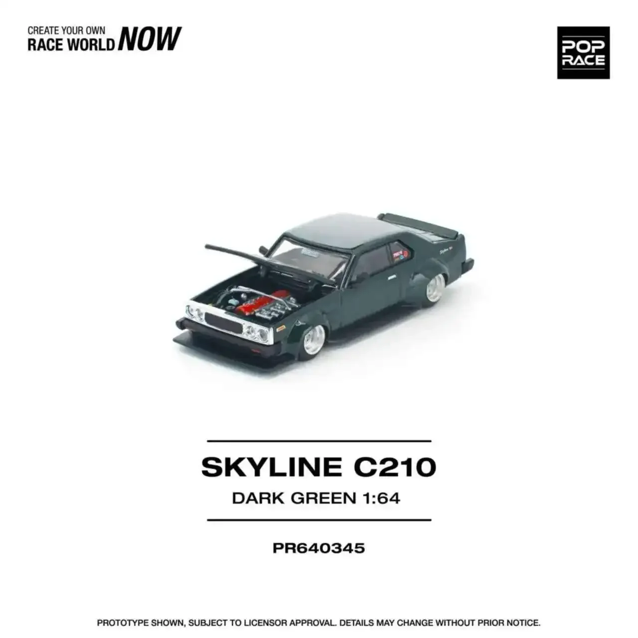 

PreSale POP RACE 1:64 Skyline MK5 C210 Dark Green Openable Hood Diecast Car Model Collection Toys
