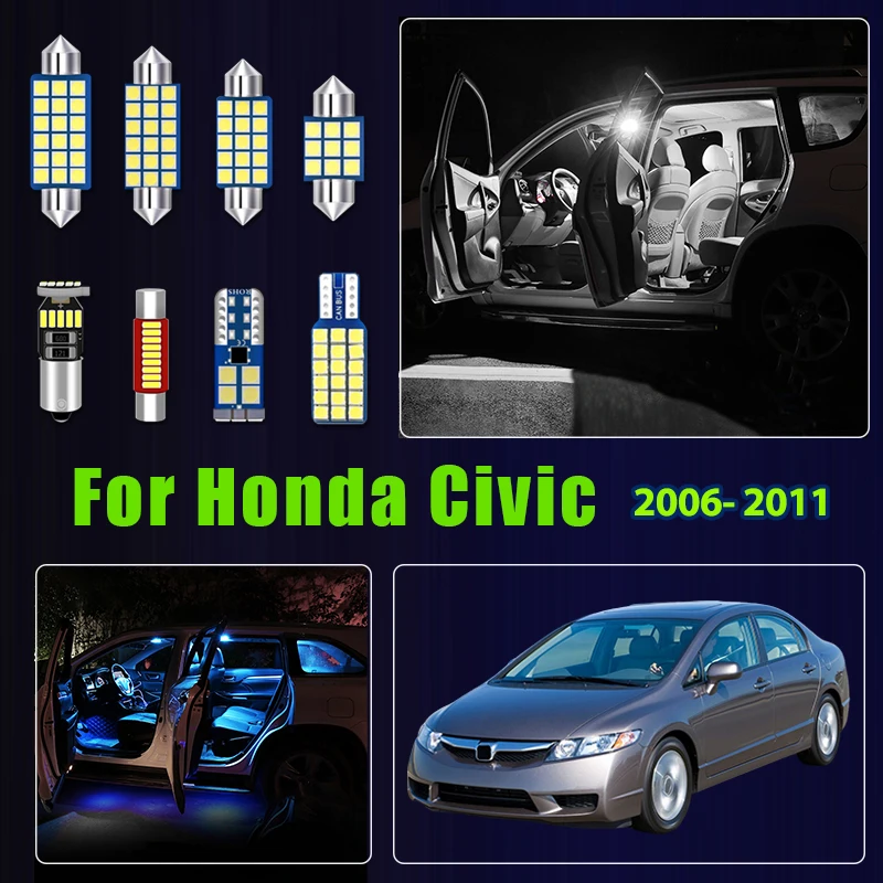 

For Honda Civic 8th 2006 2007 2008 2009 2010 2011 Civic 8 11pcs Car LED Bulbs Interior Dome Reading Lamp Trunk Light Accessories