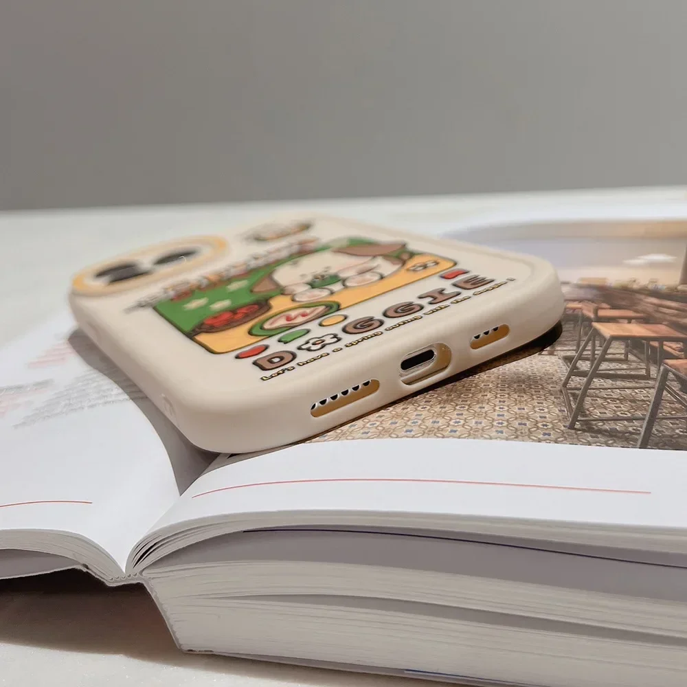 Retro spring picnic puppy dog art Kawaii Phone Case For iPhone 16 15 14 13 11 12 Pro Max 14 Plus XR Xs 15 Plus Case Cute Cover