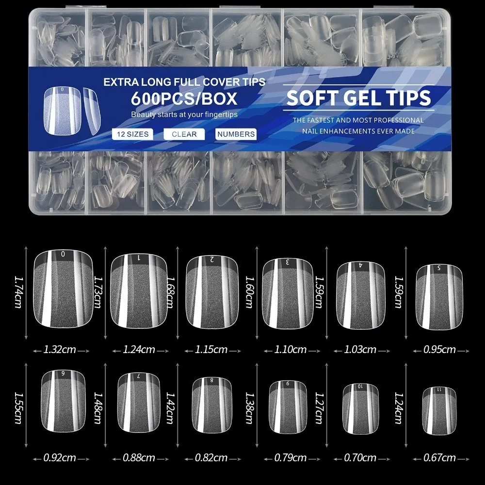 Hot Sale 600Pcs False Nail Almond-Shaped Transparent Acrylic Nails Tips Full Cover Short Length Almond Nail Tips Home Use