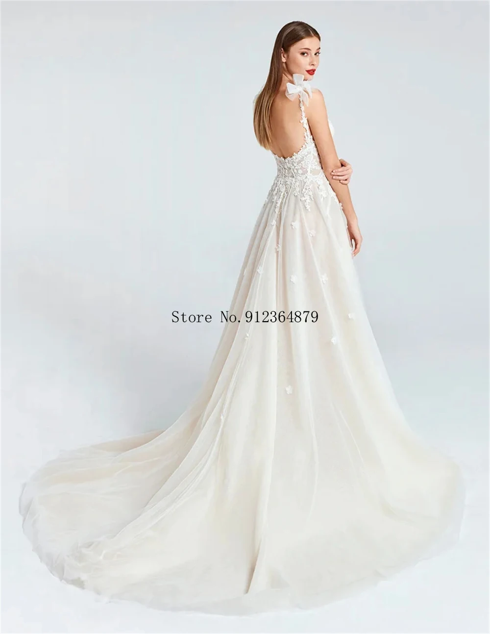 Robe de mariée en Tulle personnalisée, bretelles Spaghetti, avec des Appliques en dentelle, avec fente haute et traîne, robe de mariée romantique pour les mariées Boho