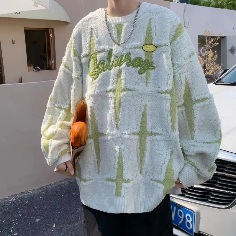 سترة ريترو على شكل نجمة للرجال، ملابس خارجية فضفاضة للربيع والخريف، سترة محبوكة كبيرة الحجم للزوجين