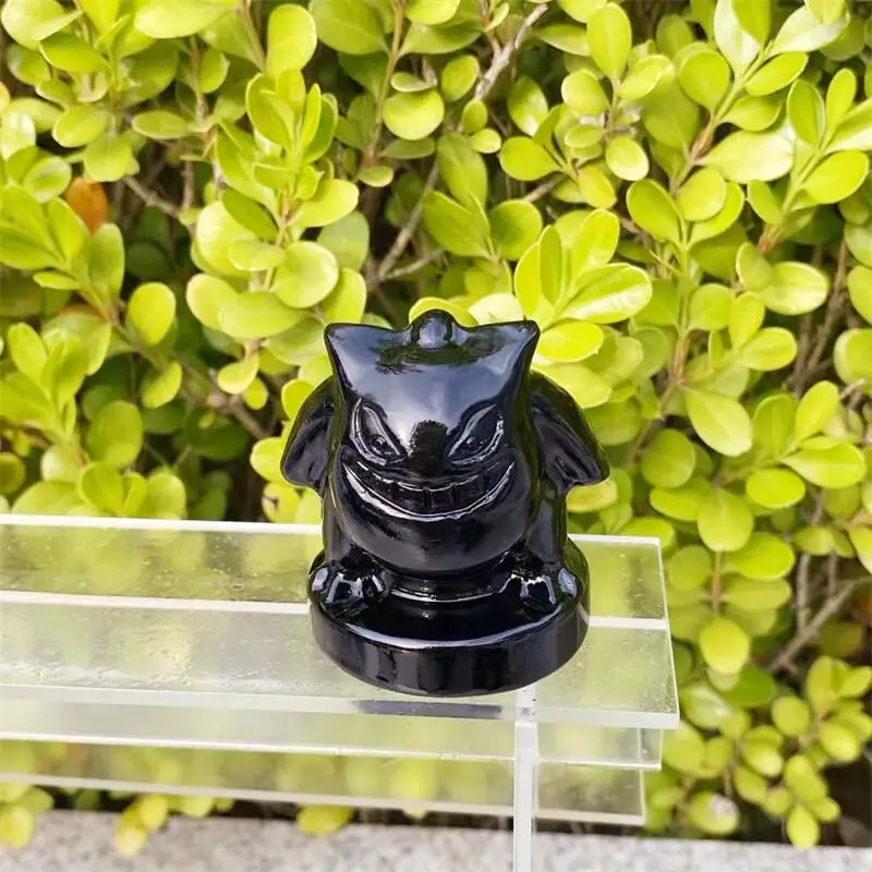 Natural Black Osidian Cartoon Carving Crafts For Holiday Gifts Or Home Decoration 1pcs