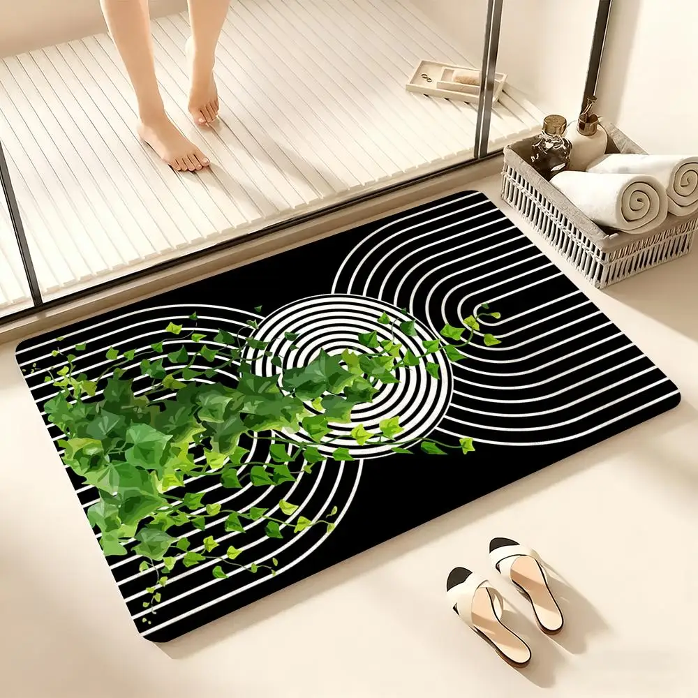 

Modern Green Leaves Flowers Floor Mat Cozy Flannel Soft Thick Non-Slip Mat For Living Room Bedroom Kitchen Decor Rugs