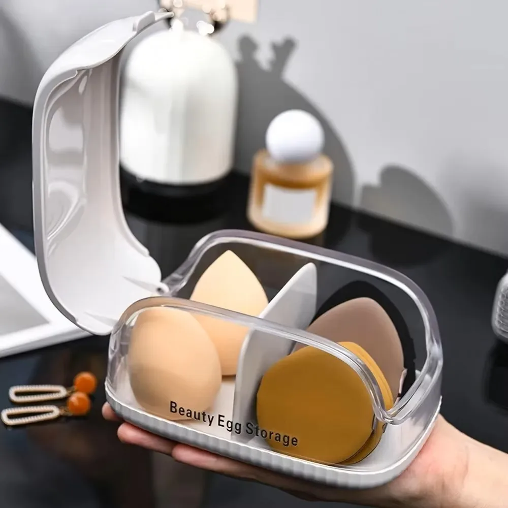Transparent Lid Makeup Blender Dual Compartment Beauty Sponge Storage Box Holder Dustproof Divided Cosmetic Puff Organizer Case view 3