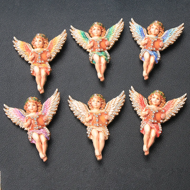 Vintage Angel Brooch Enamel Rhinestone Cupid Lapel Pin Alloy Wing Cherub Reading Book Brooch Women Clothing Jewelry Gift