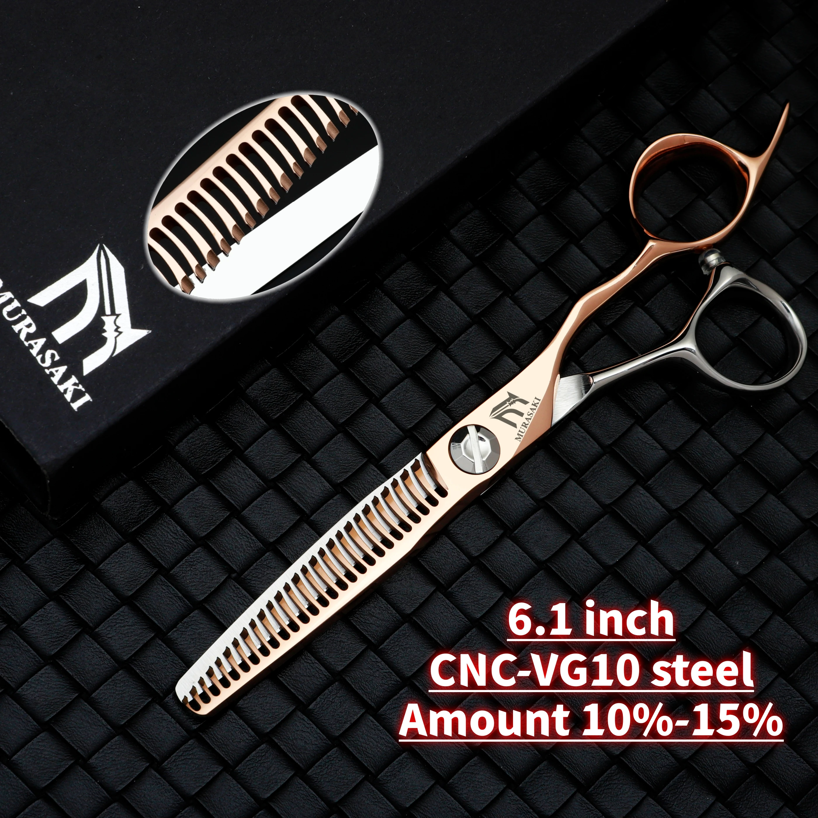 Professionelle Haarschneidescheren zum Ausdünnen, 6,1-6,3 Zoll, CNC-Texturscheren mit Roségold-Beschichtung, Haarschneidemaschine aus japanischem VG10-Stahl – Detail 1