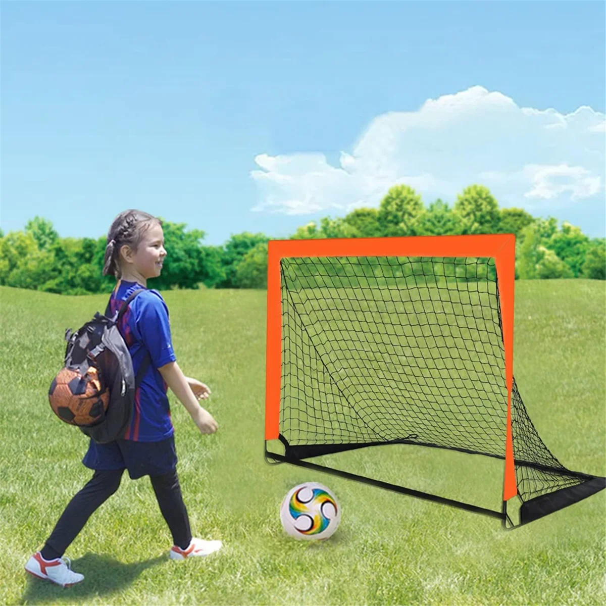 

ABVB Orange Children'S Football Goal Portable Foldable Mobile Training Football Goal
