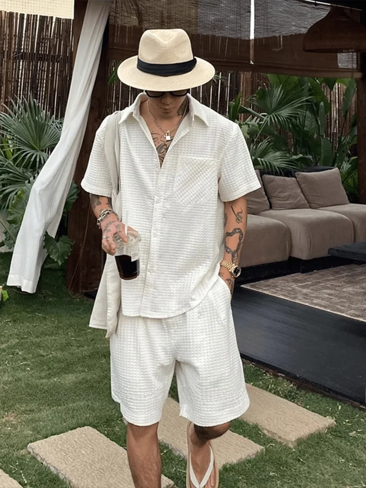 

Hawaiian Sle Men's White ort Sve Casual irt Vaion Wear Polyester Fiber Teenage Autumn Season Faion Set