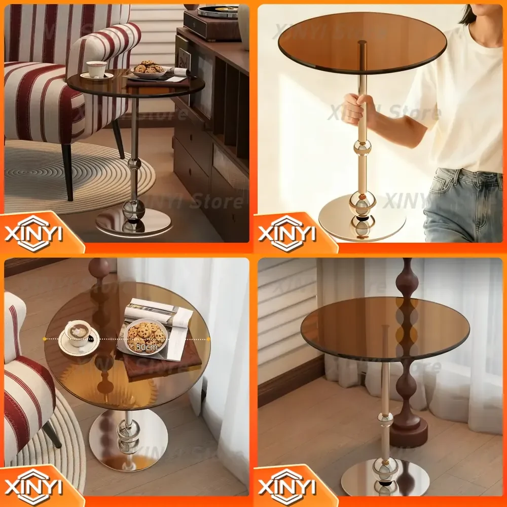 Bauhaus Glass Coffee Table for Modern Living Room Round Side Table for Vintage Decor Metal Base Balcony Tea Table for Outdoor