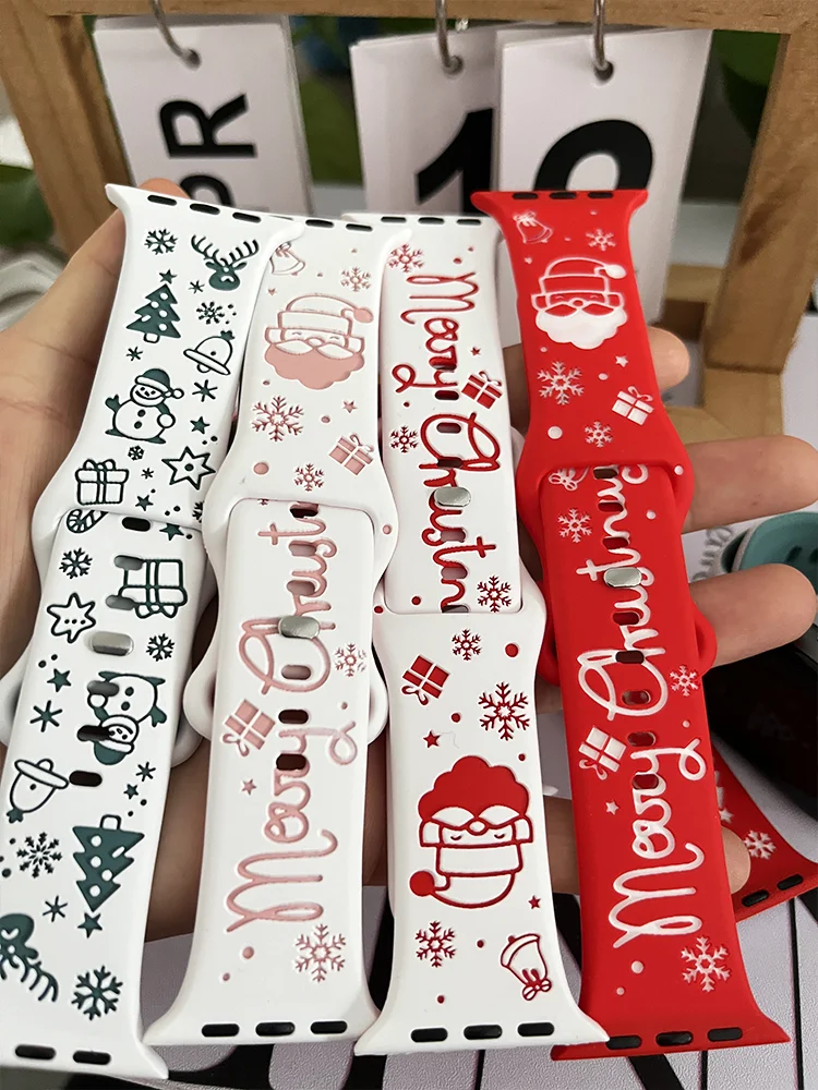 Damen Weihnachtsarmband mit Gravur für Apple Watch Ultra 2 49 mm 44 mm 45 40 42 46 mm Silikonarmband IWatch Serie 11 10 SE 9 8 7 6