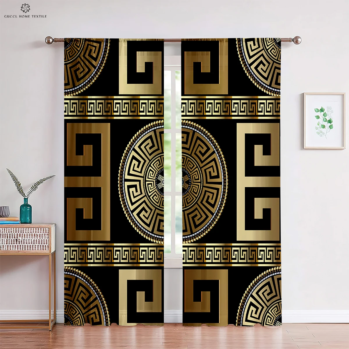 

Retro Pattern Curtains Personalized Rune Shield 3d Printing Curtain Rod Pocket Decorative Curtains Bedroom Living Room Kitchen