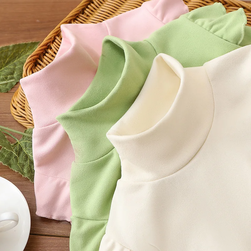 Autumn Infant Baby Girl Undershirt Cotton Solid Ruffle Sleeve Kid Girl Bottom Top Casual Semi Turtleneck Little Girl Basic Shirt