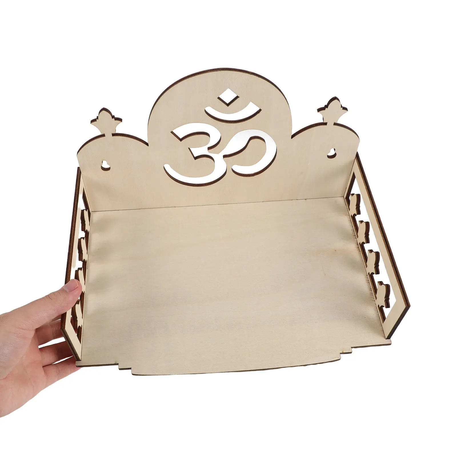 Carved Wooden Pooja Temple Wall Mounted Hanging Prayer Altar Shelf Holder God Stand Krishna Idol Display Home Office