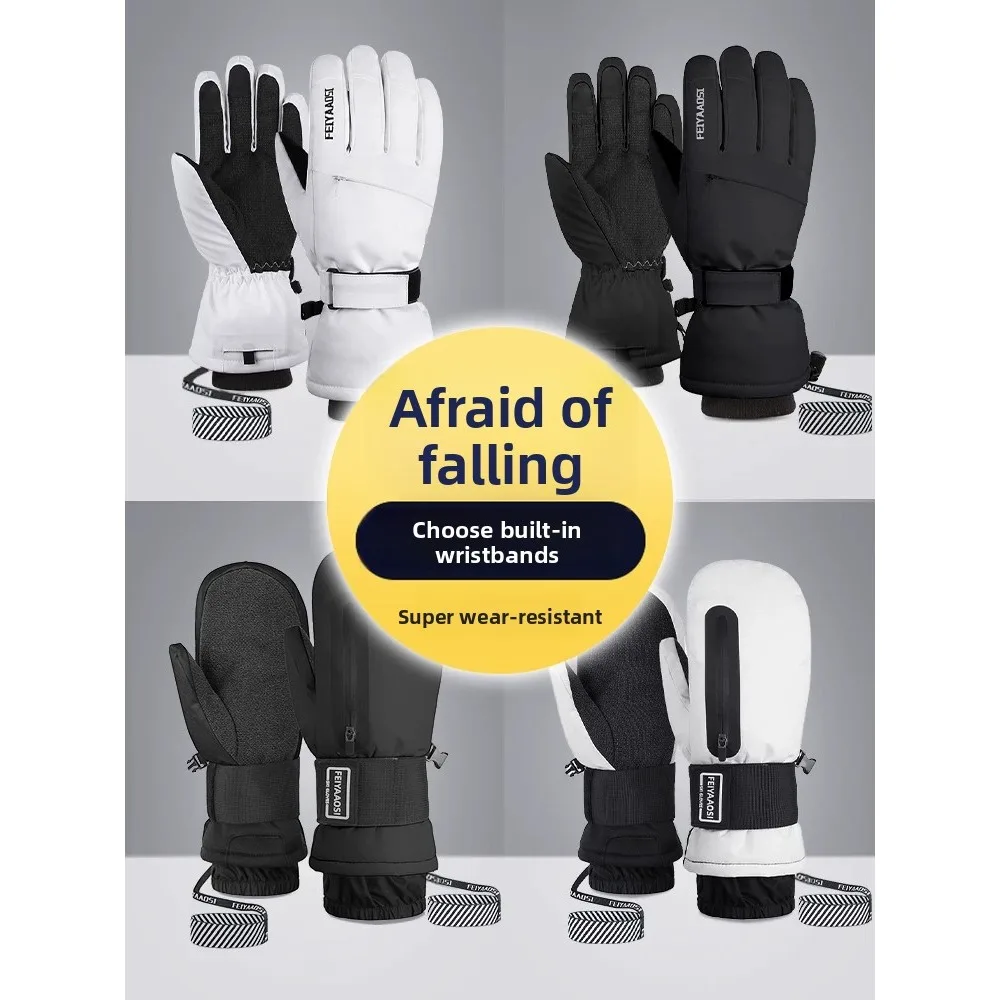 Five-Finger Ski Gloves, Touchscreen Snow Gloves with Built-In Wrist Supports, Warm Liners and a Tear-Resistant Waterproof Shell