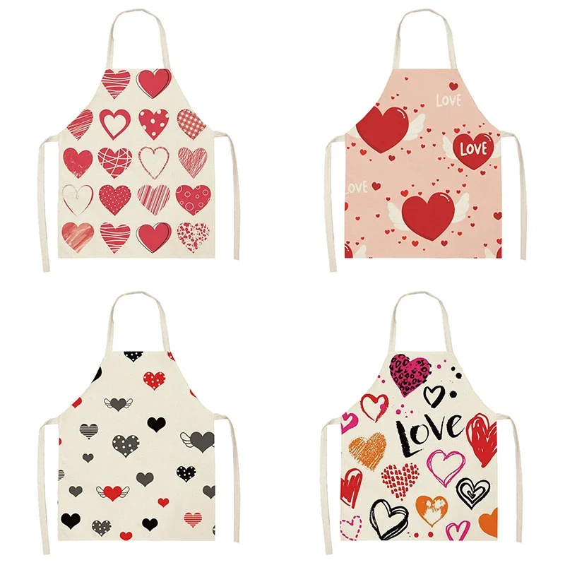 Love heart pattern printed apron Lovers dinner  men's and women's kitchen  Home   house cleaning tools