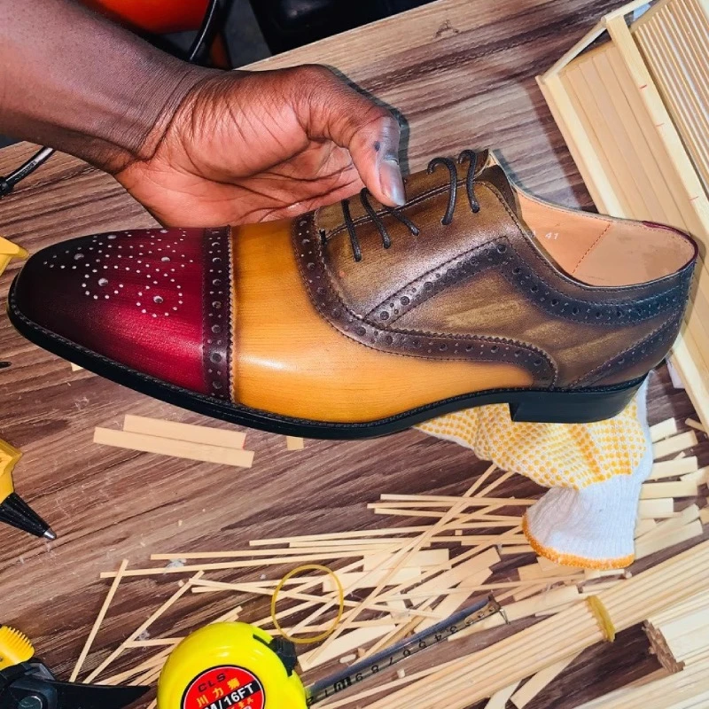Italy Style Genuine Leather Formal Shoes Man Business Derby Shoes Luxury Brand Handmade Designer Men Flats Moccasins