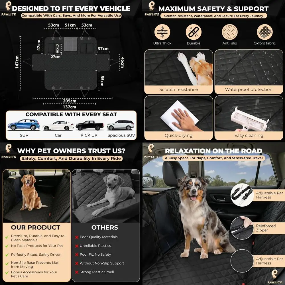 

Универсальный чехол для автомобильного сиденья для больших собак, выдерживает нагрузку до 400 фунтов, водонепроницаемый и устойчивый к царапинам, с ремнем безопасности и сумкой для путешествий, для внедорожников и