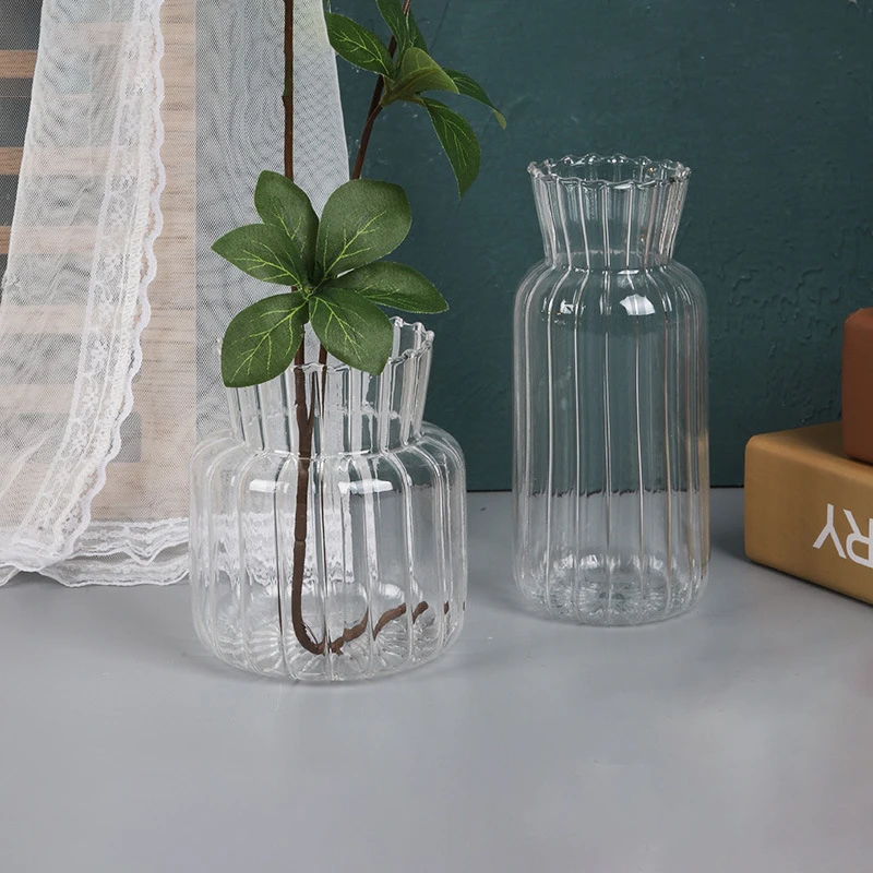 Glass Vase Transparent Hydroponic Striped Vase Small Fresh Dried Flowers Fresh Flowers Table Decoration Flower Arrangement Vase