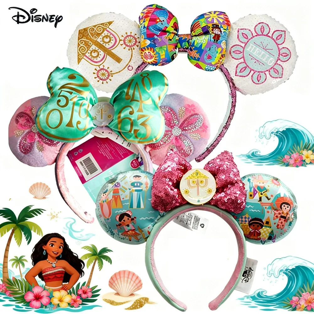 

Повязки на голову с Микки Маусом Диснея, принцесса Моана, океанские элементы, повязка на голову с бантами, костюм для дня рождения, Хэллоуина, косплей для женщин