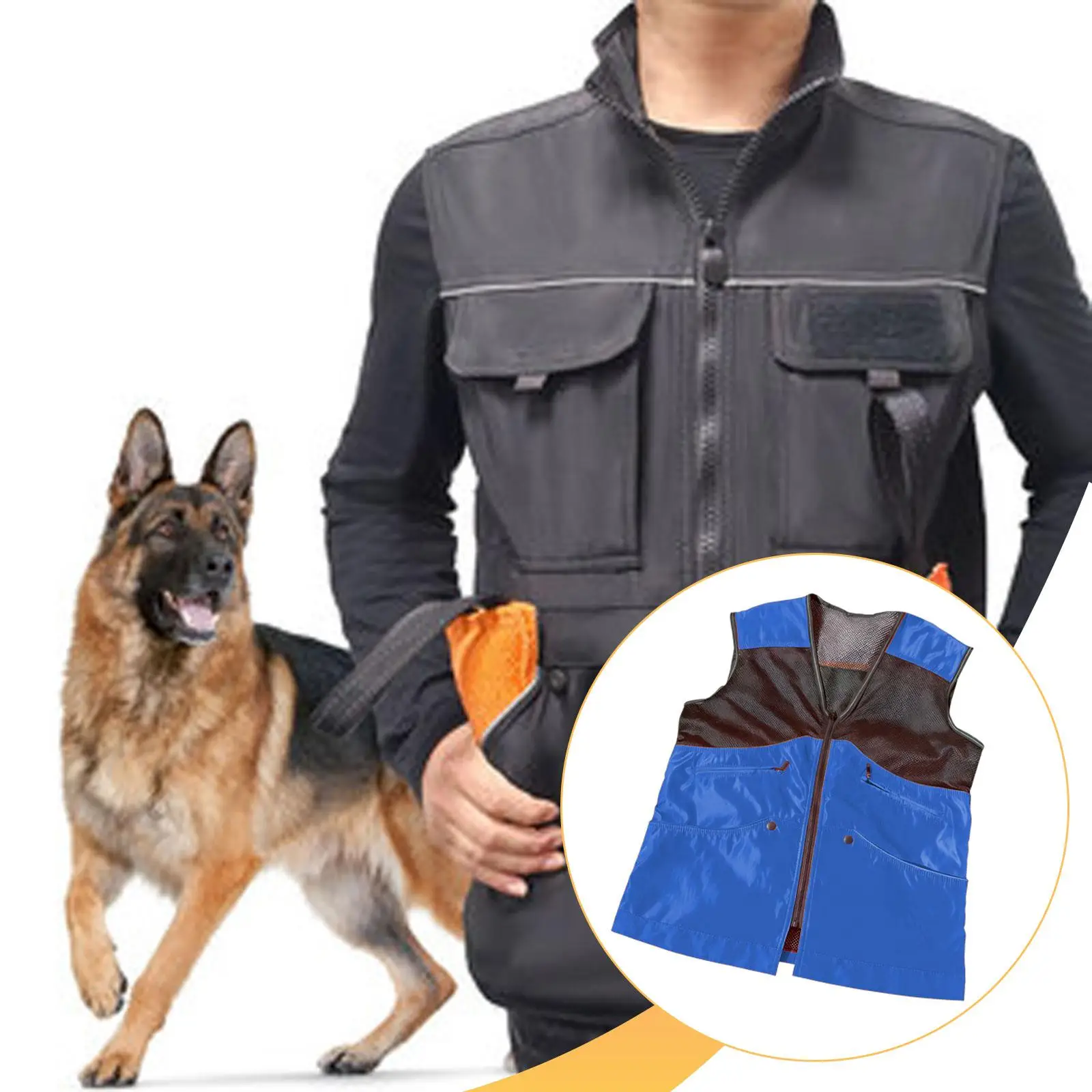 

Dog Handler Training Vest Reflective Waterproof Clothing with 12 Pockets for Canine Bite Protection Workwear