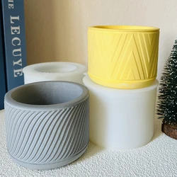 Rotating Striped Pen Holder Cement Mold Succulent Plant Concrete Flowerpot Silicone Mold Round Candle Vessel Vase Plaster Mold
