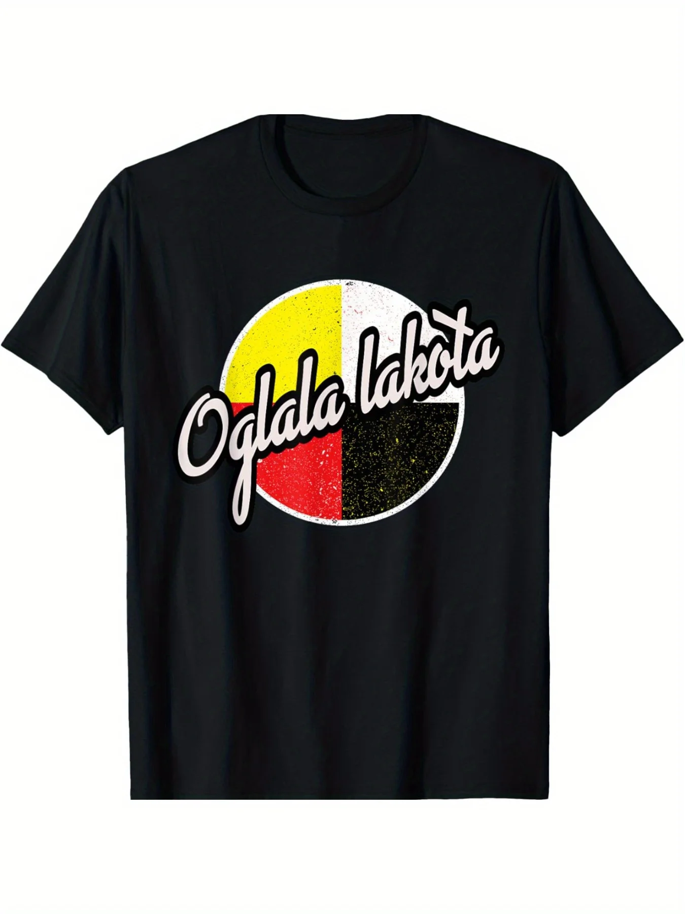 1 Oglala Lakota Medicine Wheel Print T-Shirt - Casual Cotton T-Shirt, Crew Neck, Short Sleeves, Comfortable Fit, Breathable And
