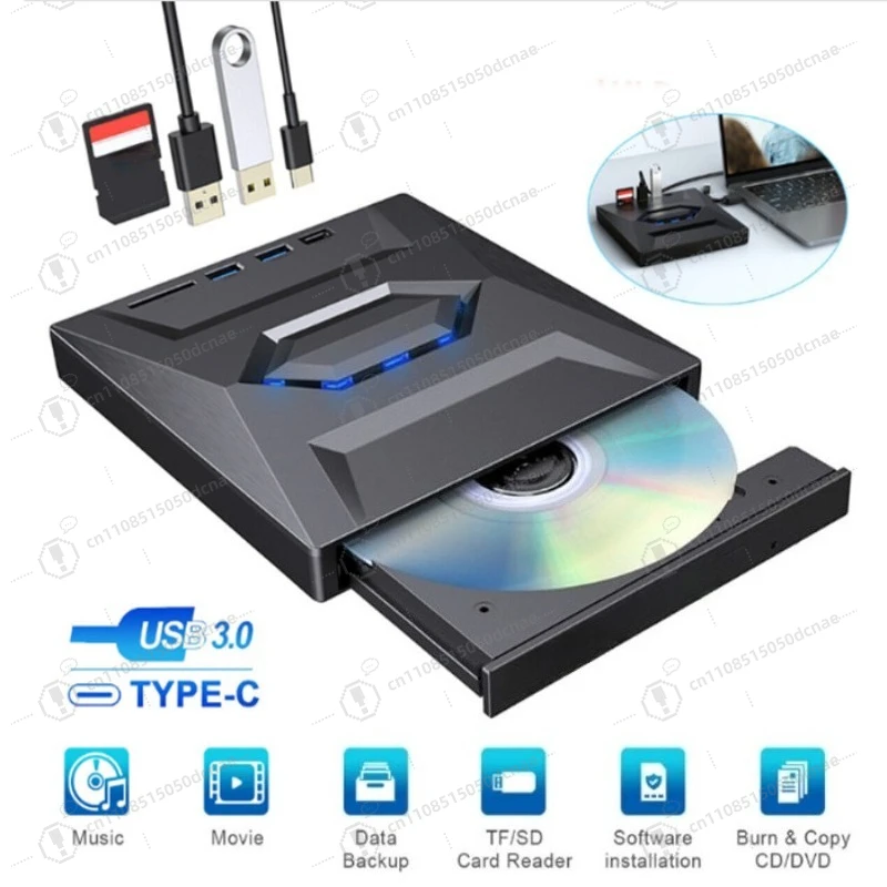 External DVD Drive USB Type C Hub DVD Burner Reader with USB Port for Laptop Desktop