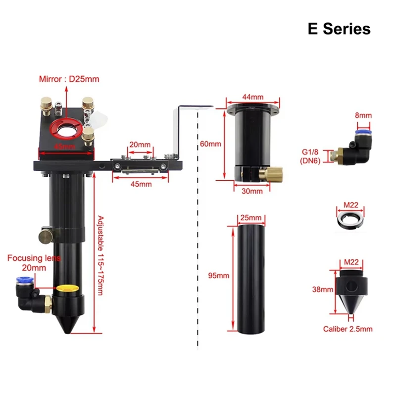 CO2 Laser Head E Series for Lens Dia: 20mm FL:50.8 & 63.5 mm,Mirror 25mm Suitable for Laser Engraving Cutting Machine-A33R