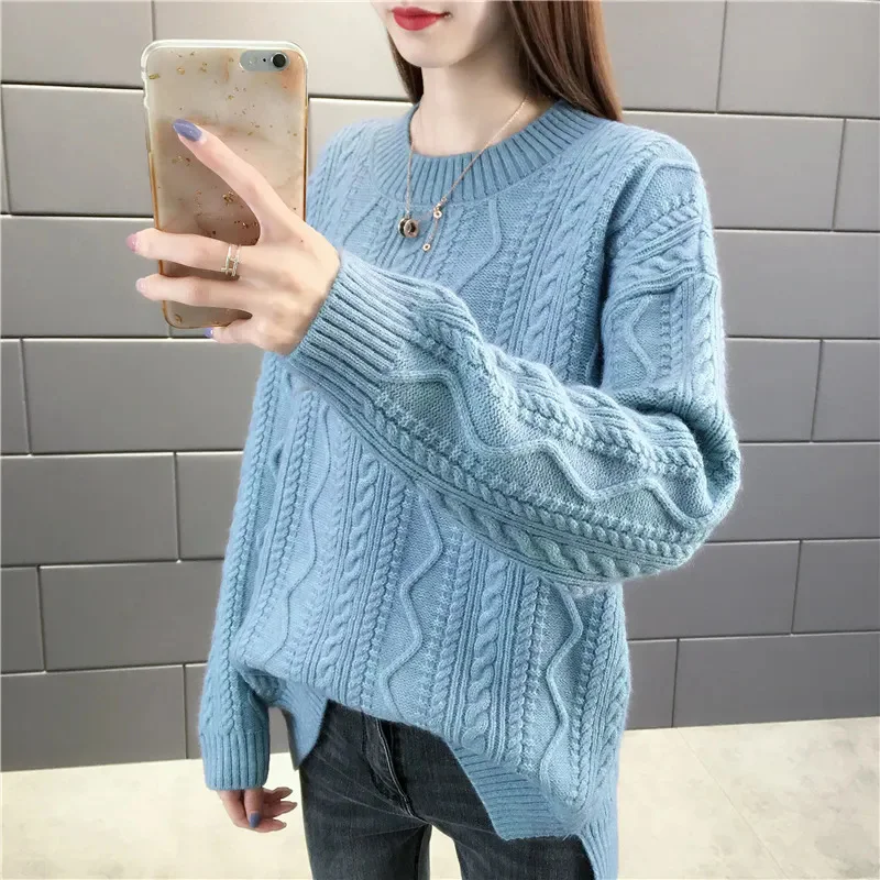 Autumn Winter New Short Fried Dough Twists sweater Women Loose Pullover Bottoming Foreign Style Thickened Knitwear Mom\'s Sweater