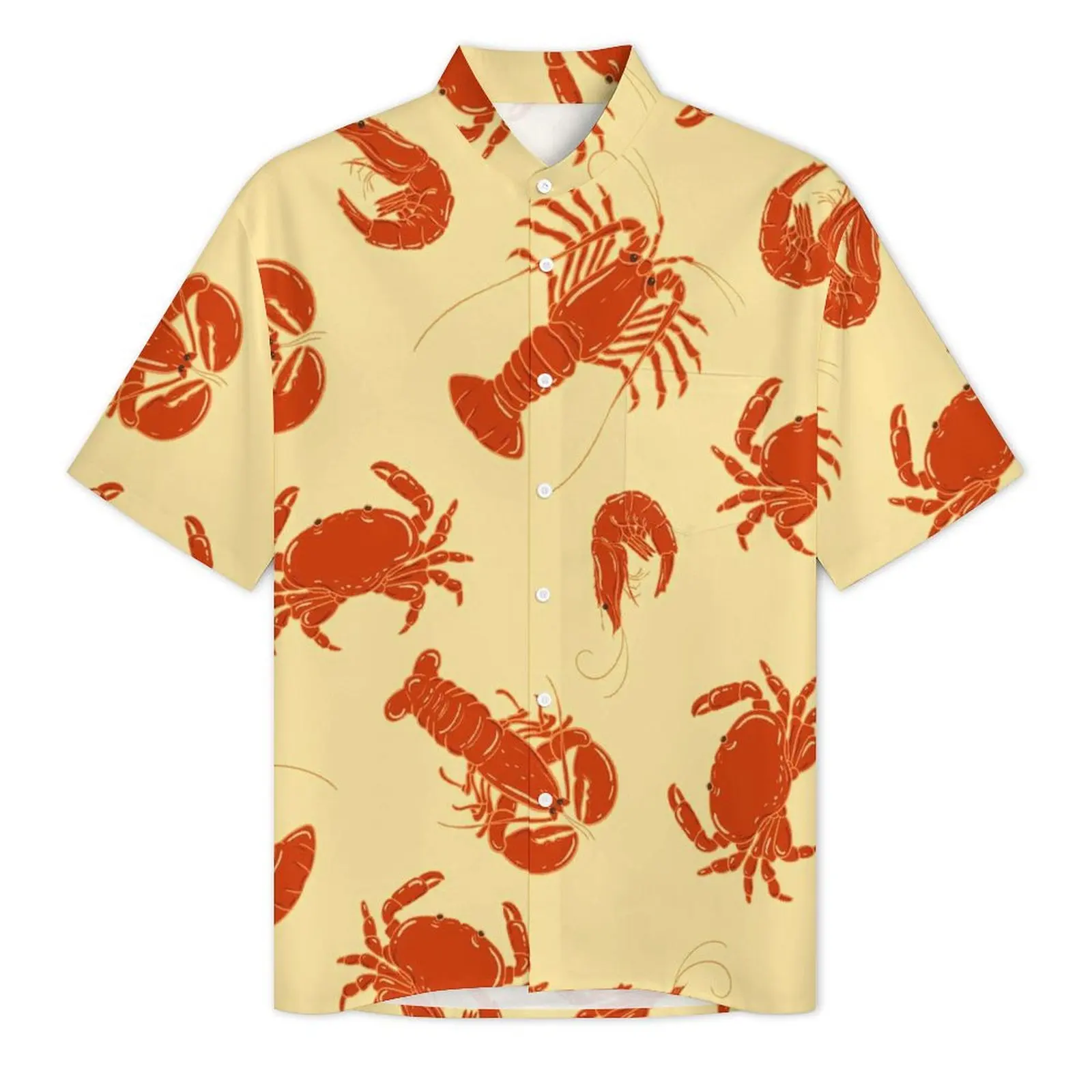 Cartoon Animal Hawaiian Shirt For Man Beach Lobster Seafood Casual Shirts Short Sleeve Streetwear Trendy Oversized Blouses