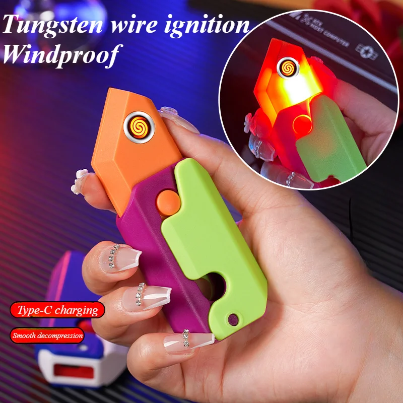 Plastic Radish Knife Portable Charging Lighter Creative Trend Unusual Electronic Windproof Cigarette Lighter Smoking Accessories