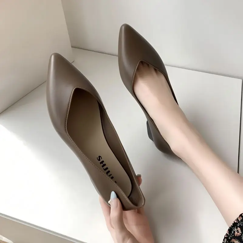 Women\'s Summer Footwear Black Shoes for Woman 2024 Normal Leather Casual Pointed Toe Low Heel Elegant Office on Sale E Dress 39