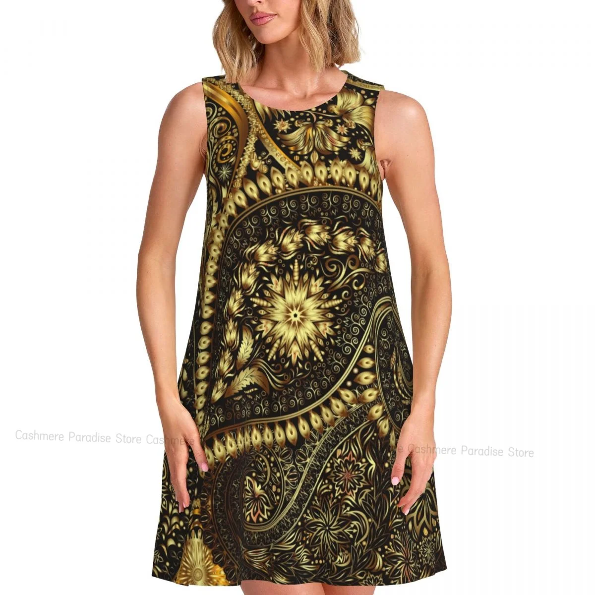 Robes d'été pour femmes, t-shirt de plage, sans manches, luxe, Vintage, Motif Floral, ethnique, décontracté, ample, débardeur, 2025