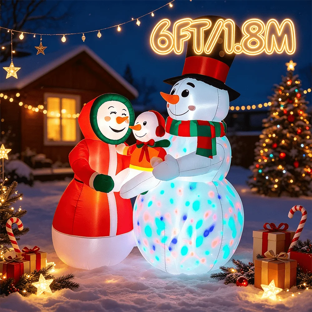 Christmas Inflatable Model Snowman Family 5FT Tall Outdoor Yard Decorations with Built-in LED Light for Holiday Xmas Party Decor