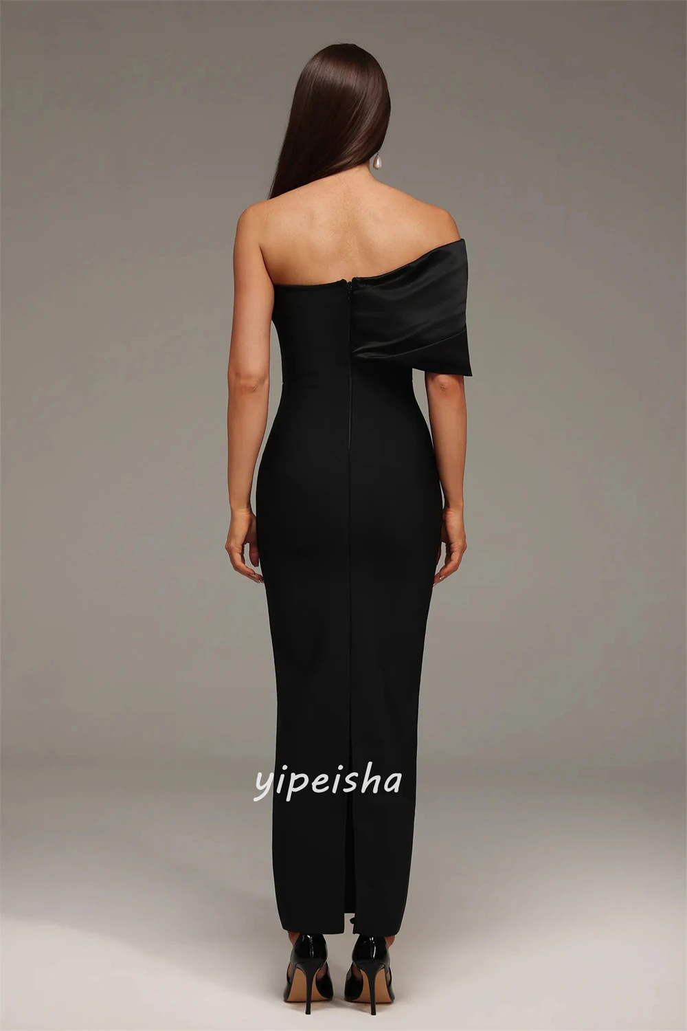 Personalizado estilo moderno sexy jérsei strass miçangas em linha reta fora do ombro tornozelo comprimento vestidos sob medida vestidos de ocasião